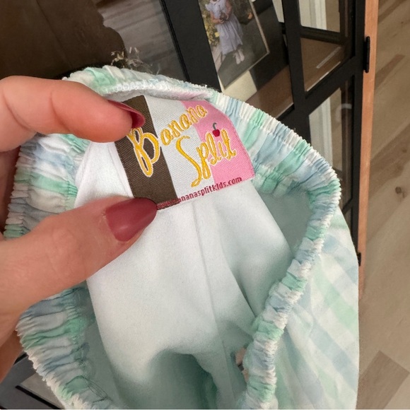 Gingham checkered print swimming trunks shorts mint drawstring toddler boys baby - Picture 4 of 6